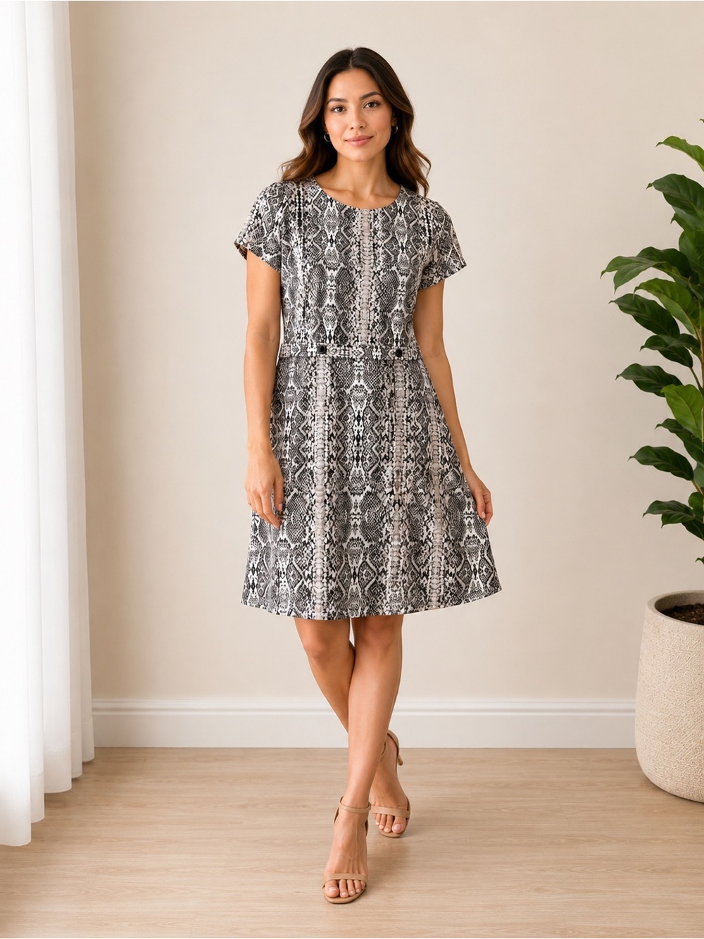 Snake Print Fit & Flare Dress XL